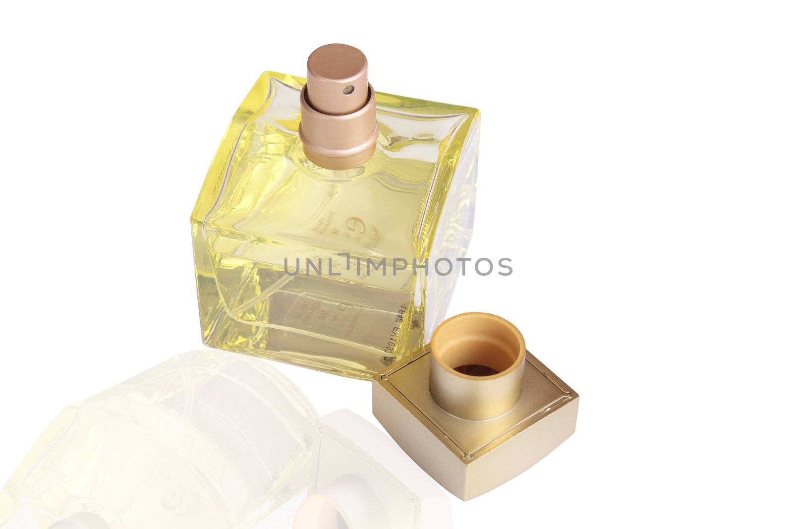 yellow perfume isolated on white