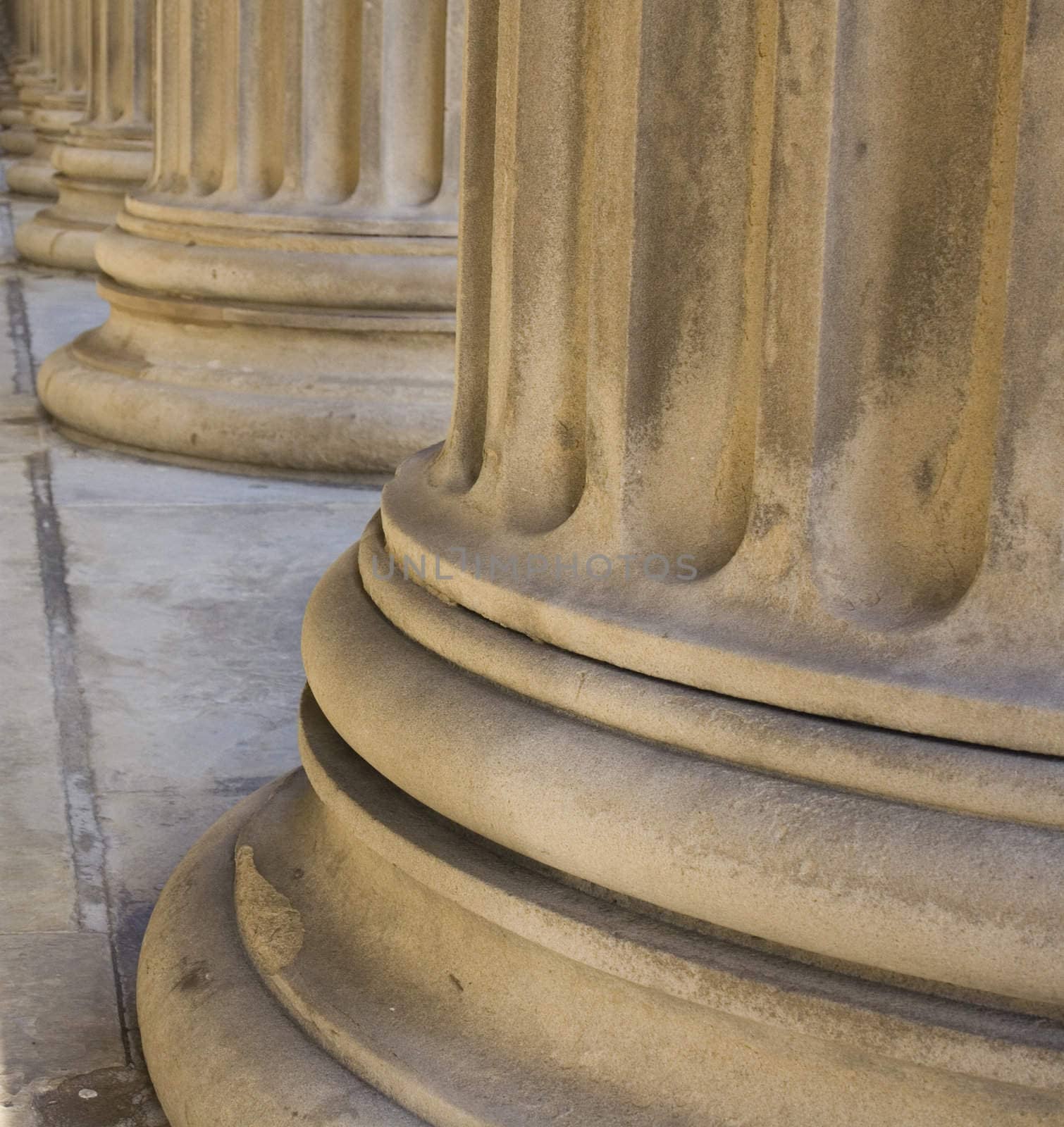 Row of neoclassical pillars at St Georges Hall, Liverpool, UK Built in 1854