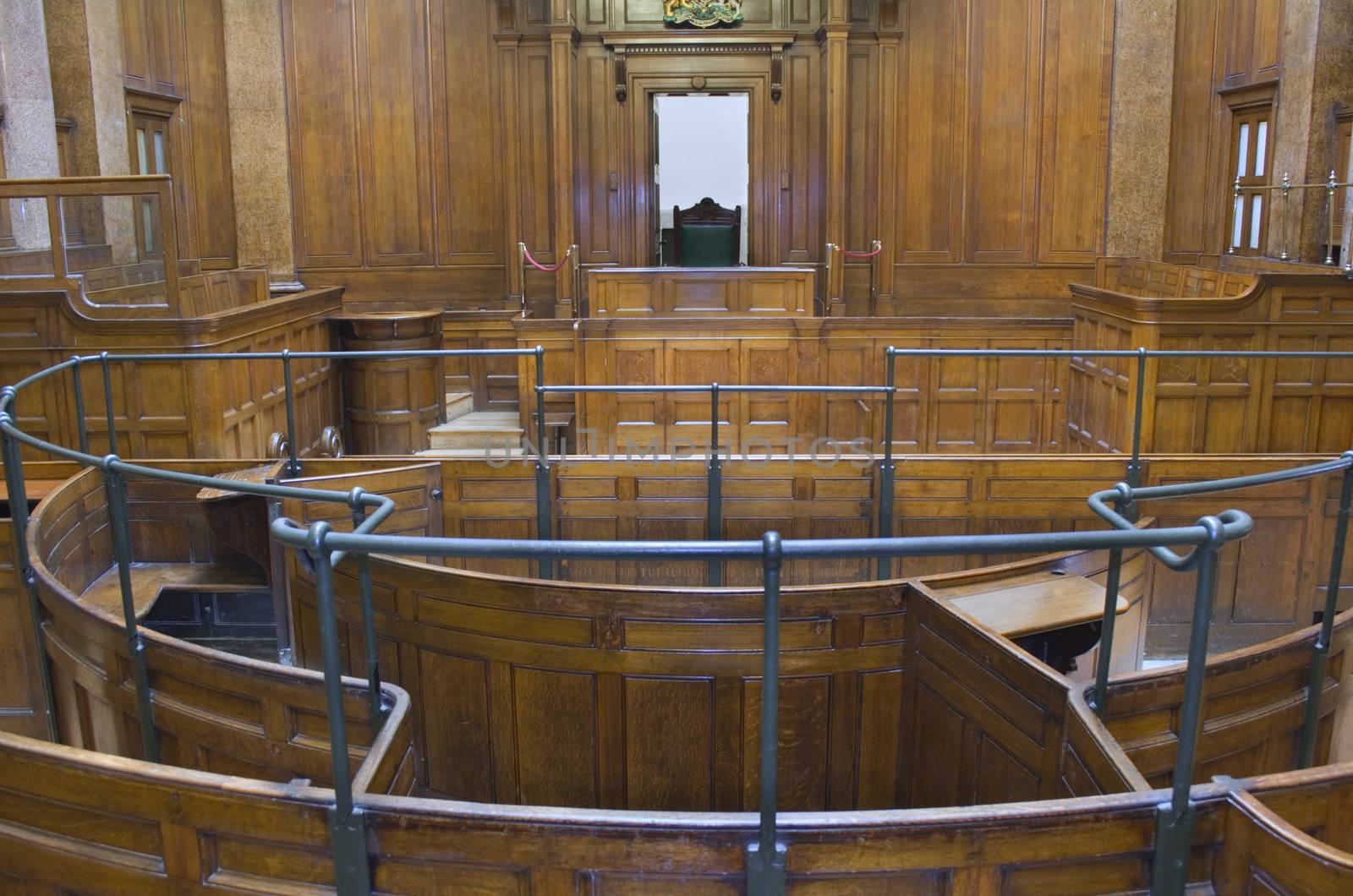 Very old courtroom (1854) with Judges chair at St Georges Hall, Liverpool,UK