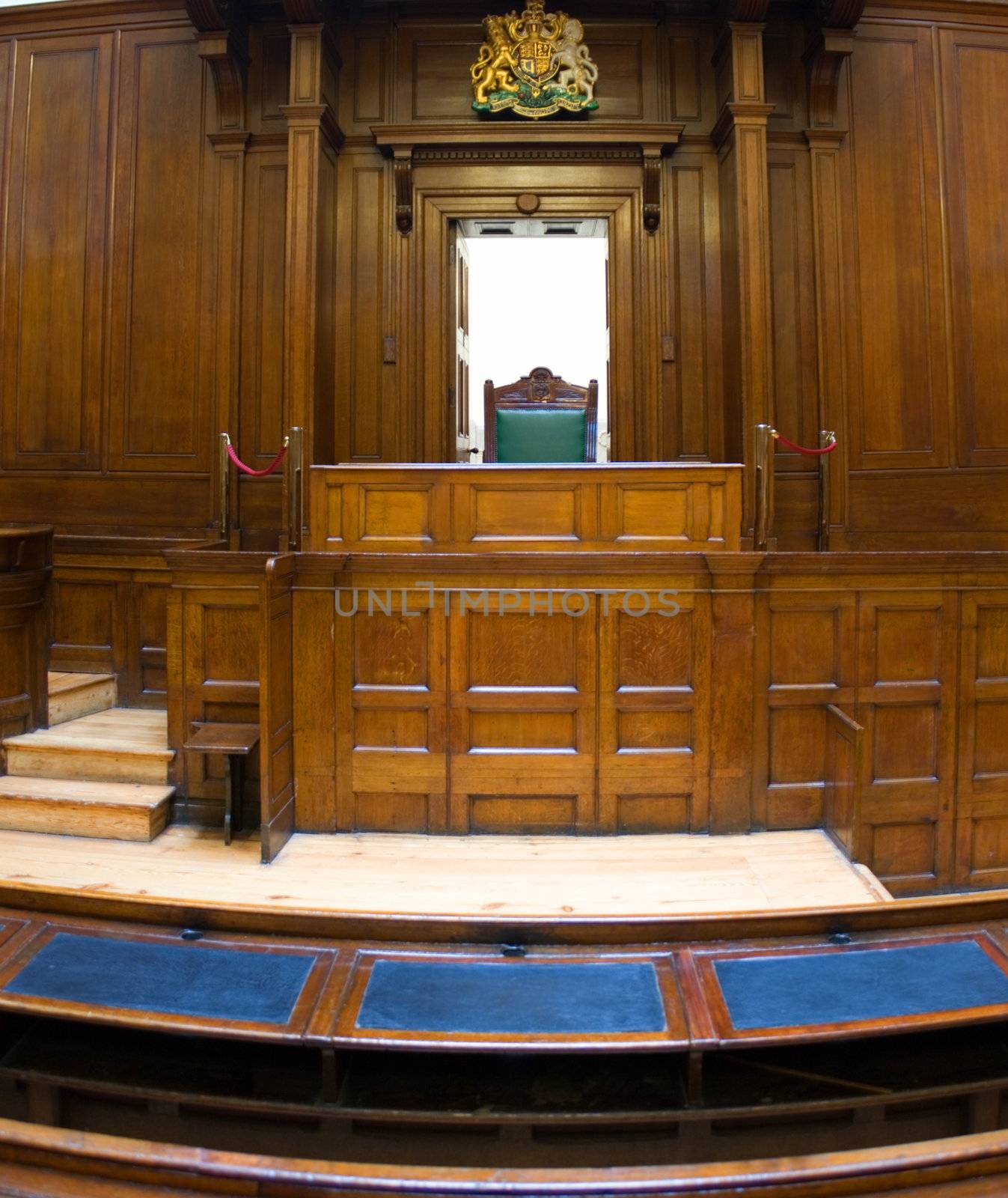 Very old courtroom (1854) with Judges chair at St Georges Hall, Liverpool,UK