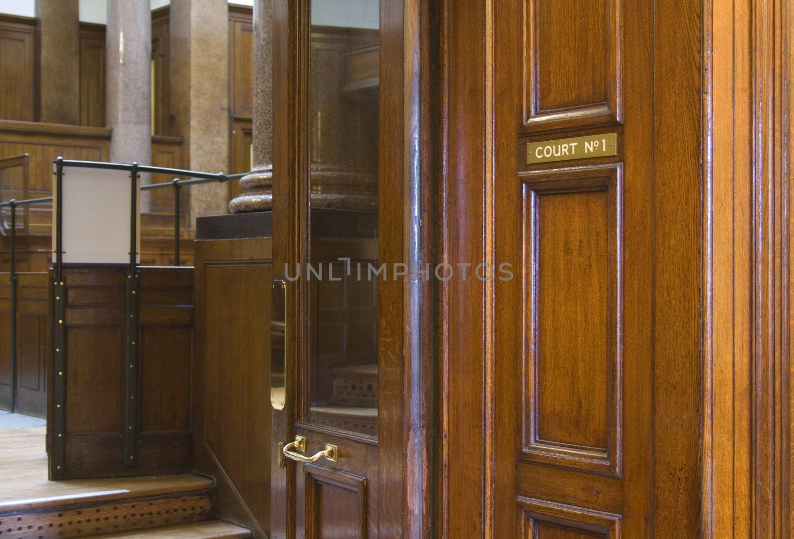 Looking into very old (1854) Crown Courtroom at St Georges Hall, Liverpool, UK