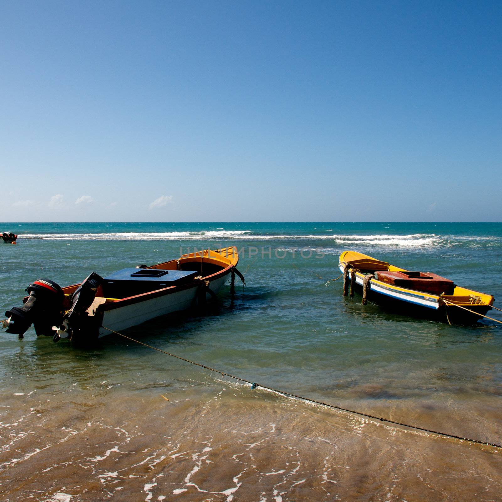 Colorful Boats on the island of Jamaica in the caribbean