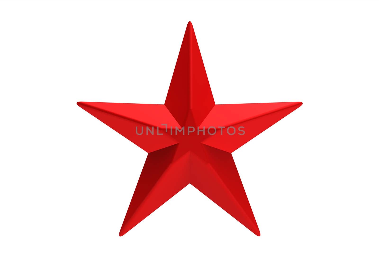 Red star five branch isolated on white 3d render