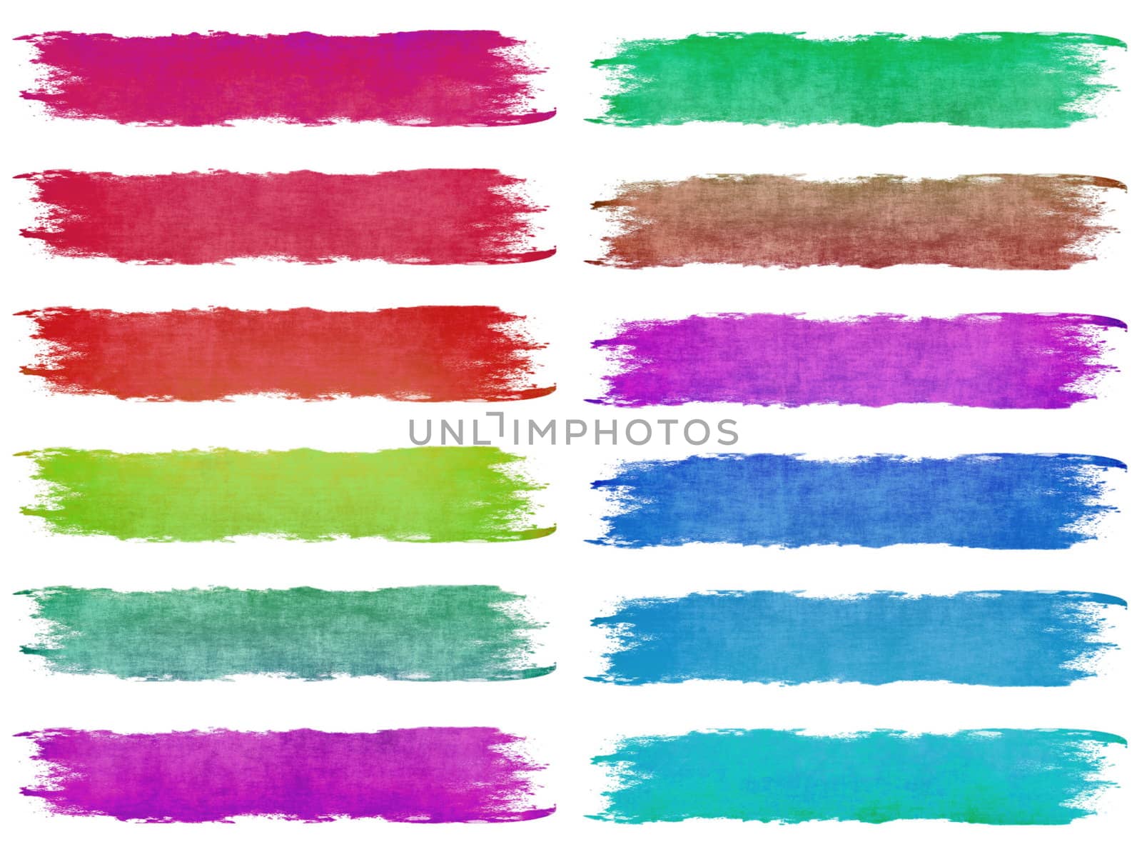 Dried Color Paintbrush Strokes Isolated on White