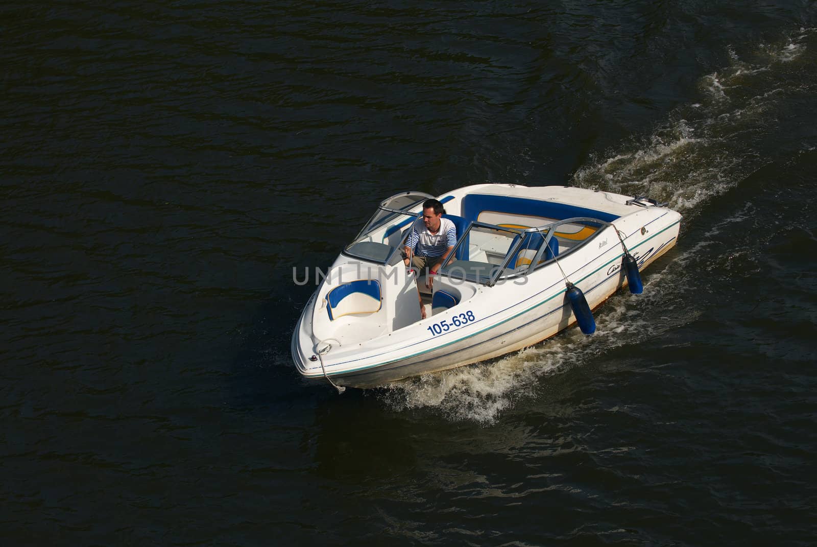 Speedboat cruising in the river