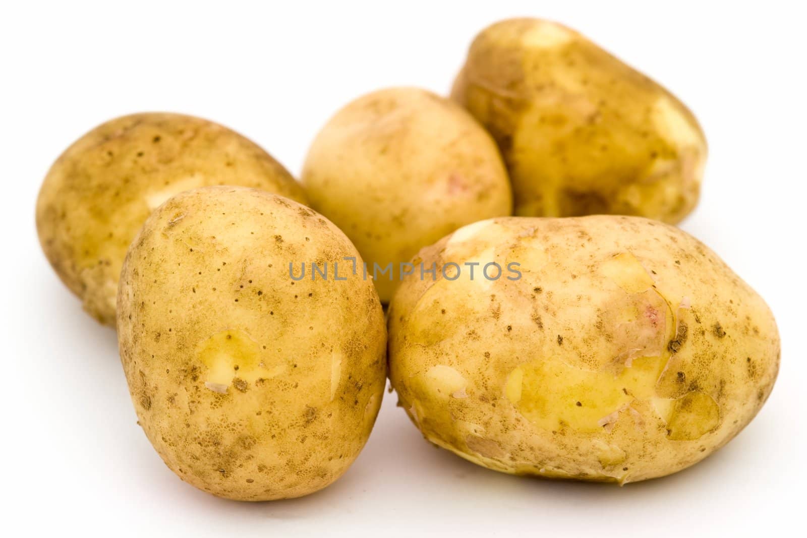 Some big potatoes on a white background.