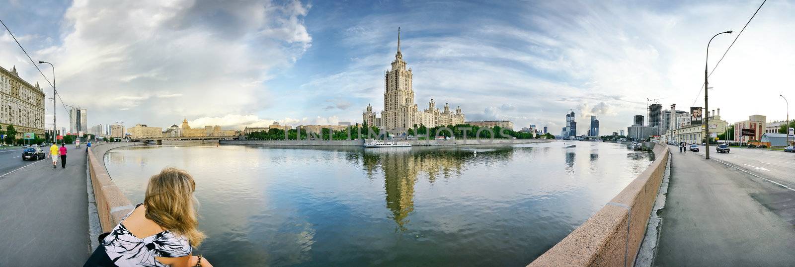 panoramic photo of Moscow-city on a bank of a river