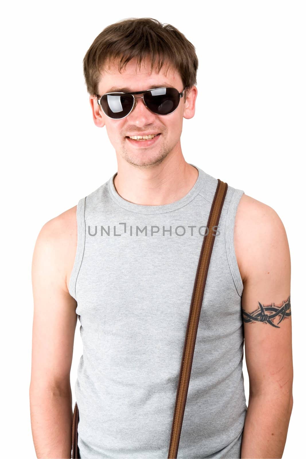 boy in sunglasses on a white background