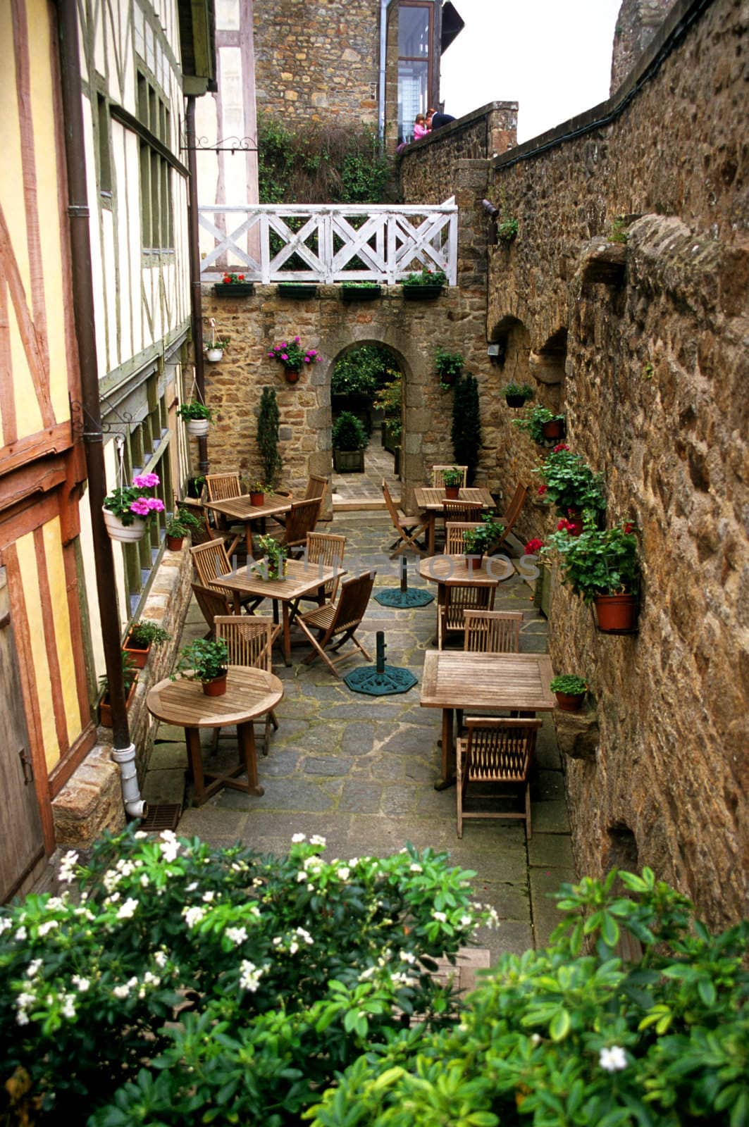 A secluded patio cafe in the Mt. St. Michel.