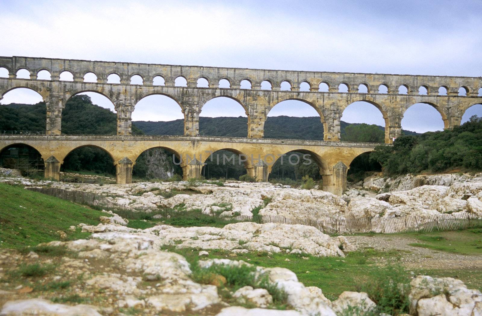 The ancient roman aqueduct Pont du Gard in Provence, France.