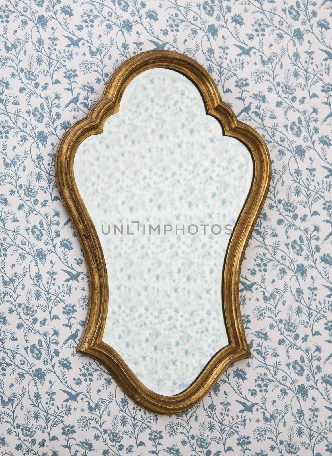 Golden Mirror Frame on Wall with Victorian Wallpaper by Brigida_Soriano