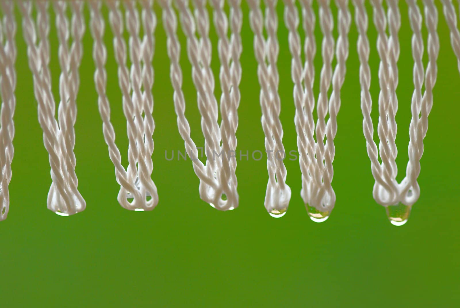 Drops of water on a fringe of a umbrella