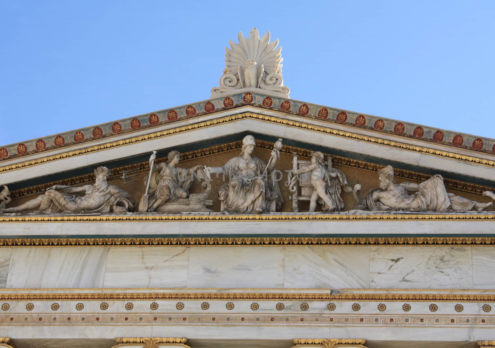 Closeup of frieze of neoclassical old university of Athens, Greece.