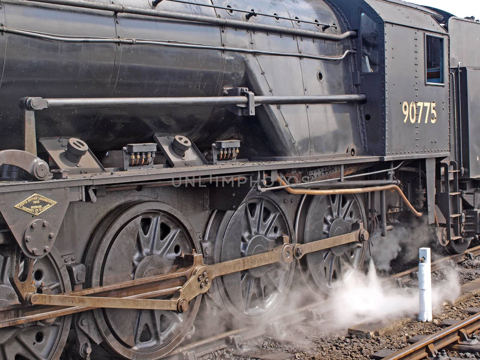 Steam engine No 90775, built by North British Locomotive Company, Glasgo. At Sheringham Station.