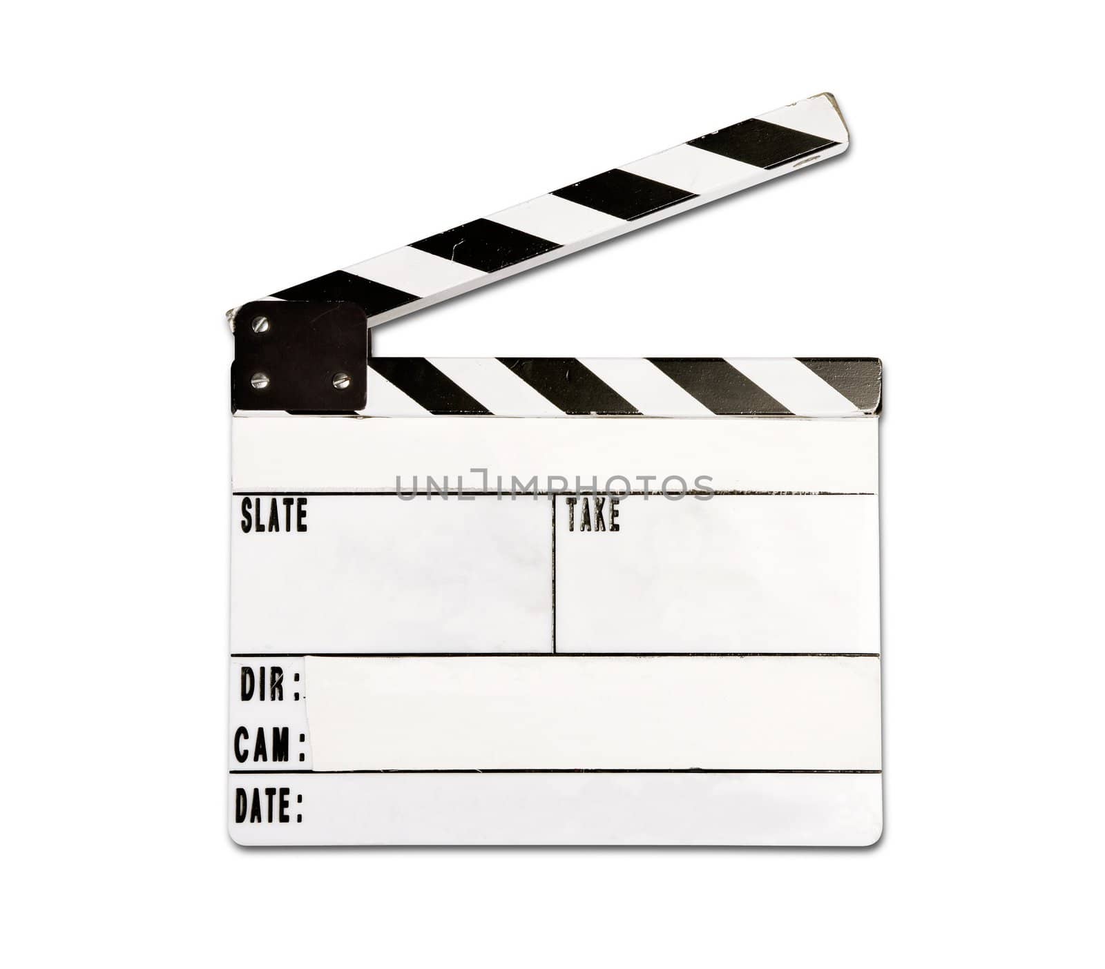 Real clap board with wear and tear isolated on white background