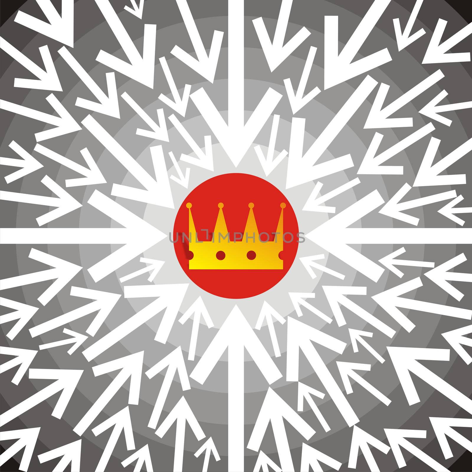 Group of white arrows pointing to golden crown