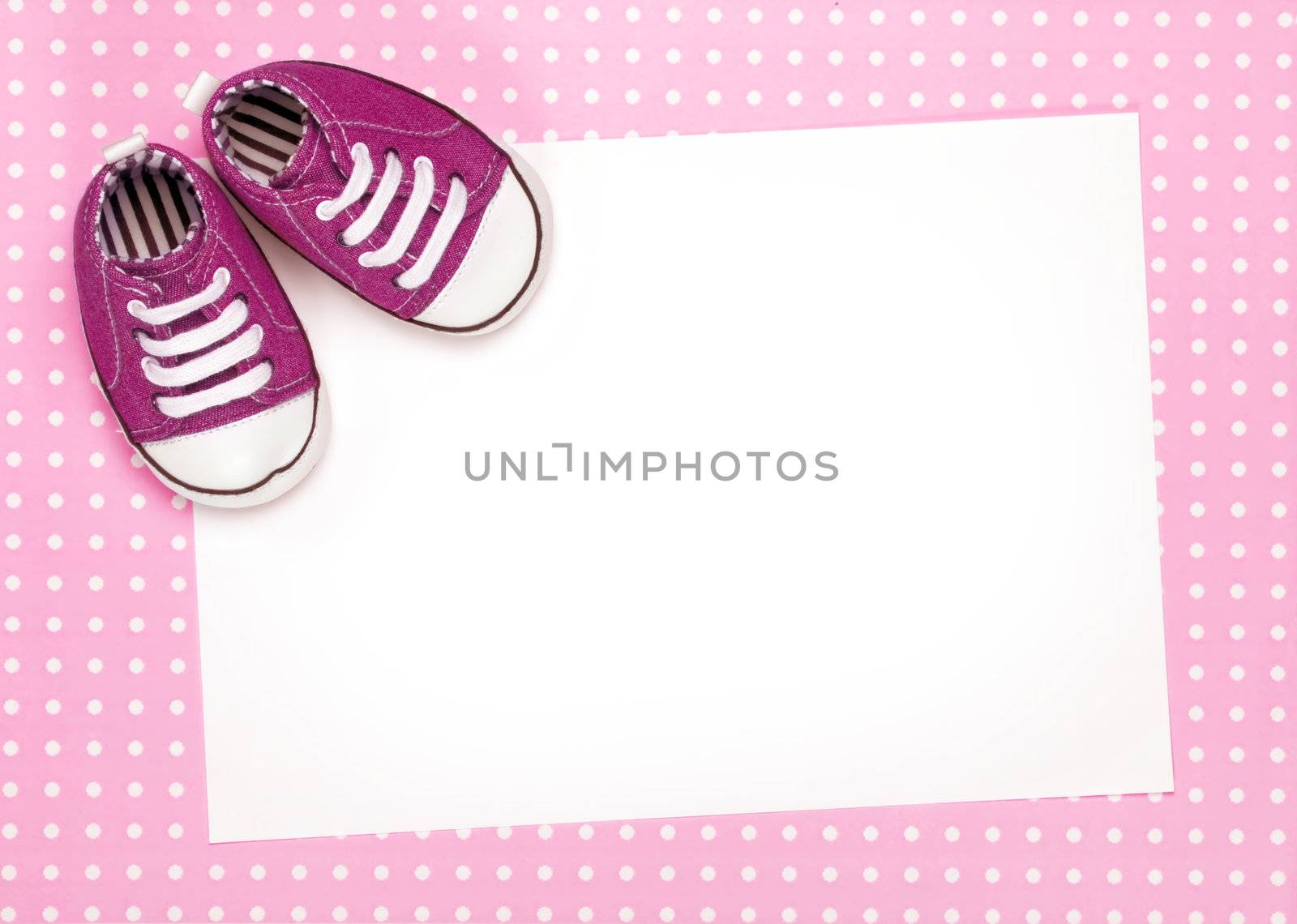 Blank card with pink baby shoes by RuthBlack