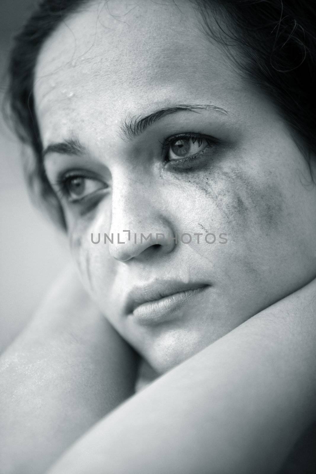 Portrait of the lonely crying girl