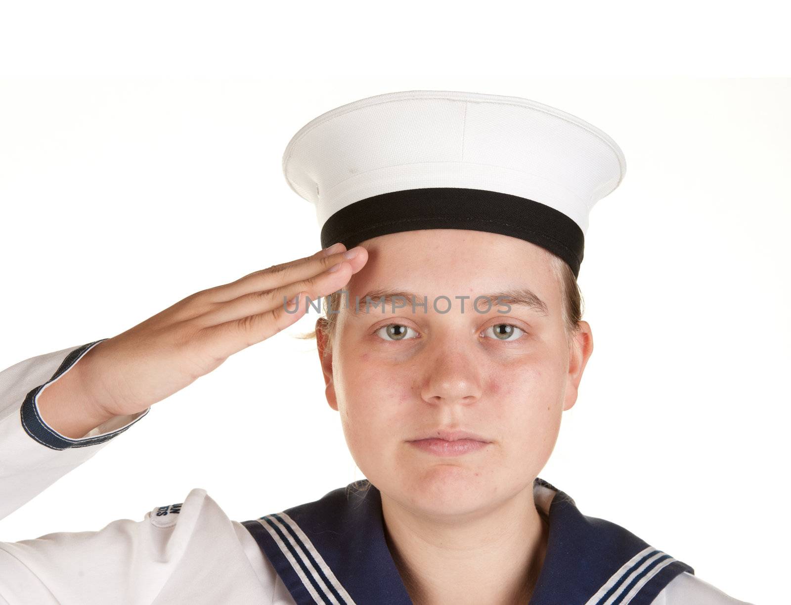 young sailor saluting isolated white background by clearviewstock