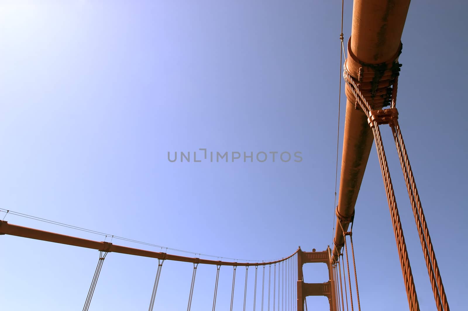 A shot of the supporting cables of the Golden Gate Bridge.