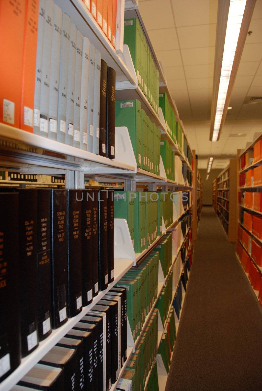 Books on a shelf in the library