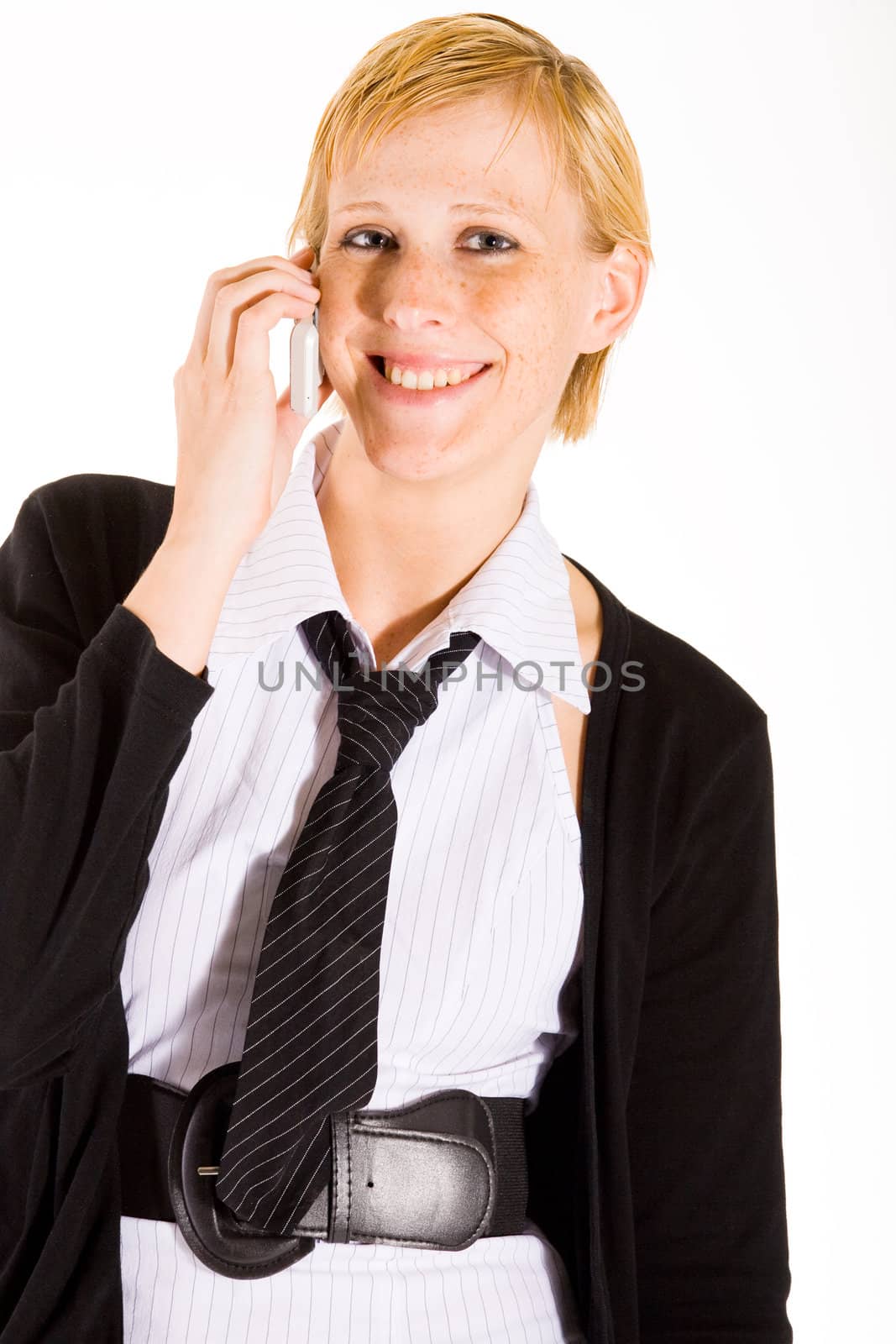 Business woman is calling with her cell phone