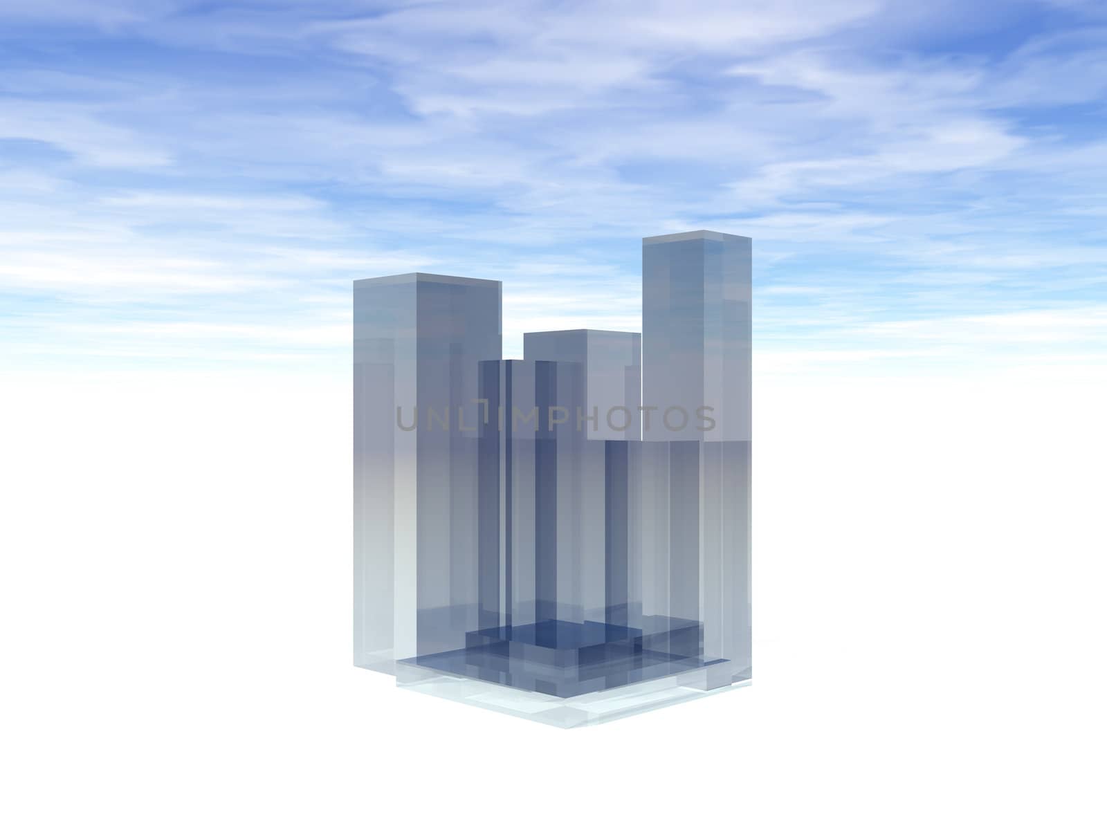 abstract glass skyline and cloudy sky - 3d illustration