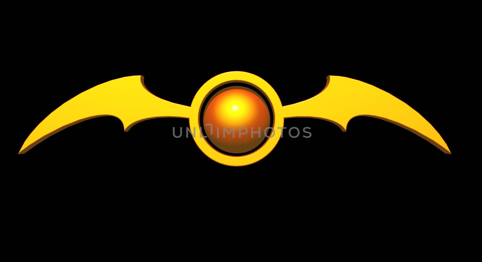 ball with batwings logo on black background - 3d illustration