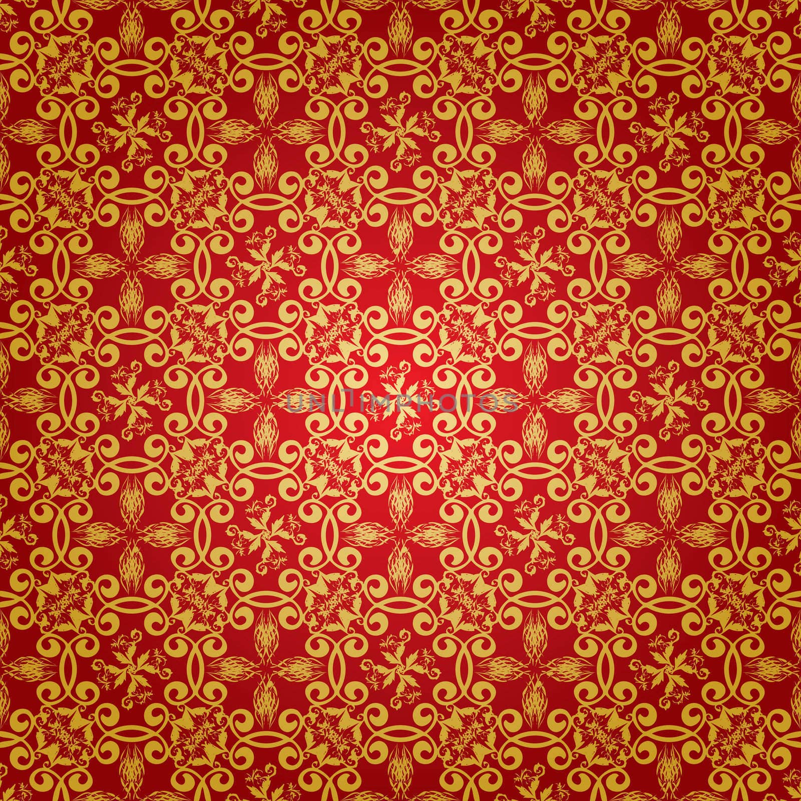 Wallpaper design in red and gold that seamlessly repeats