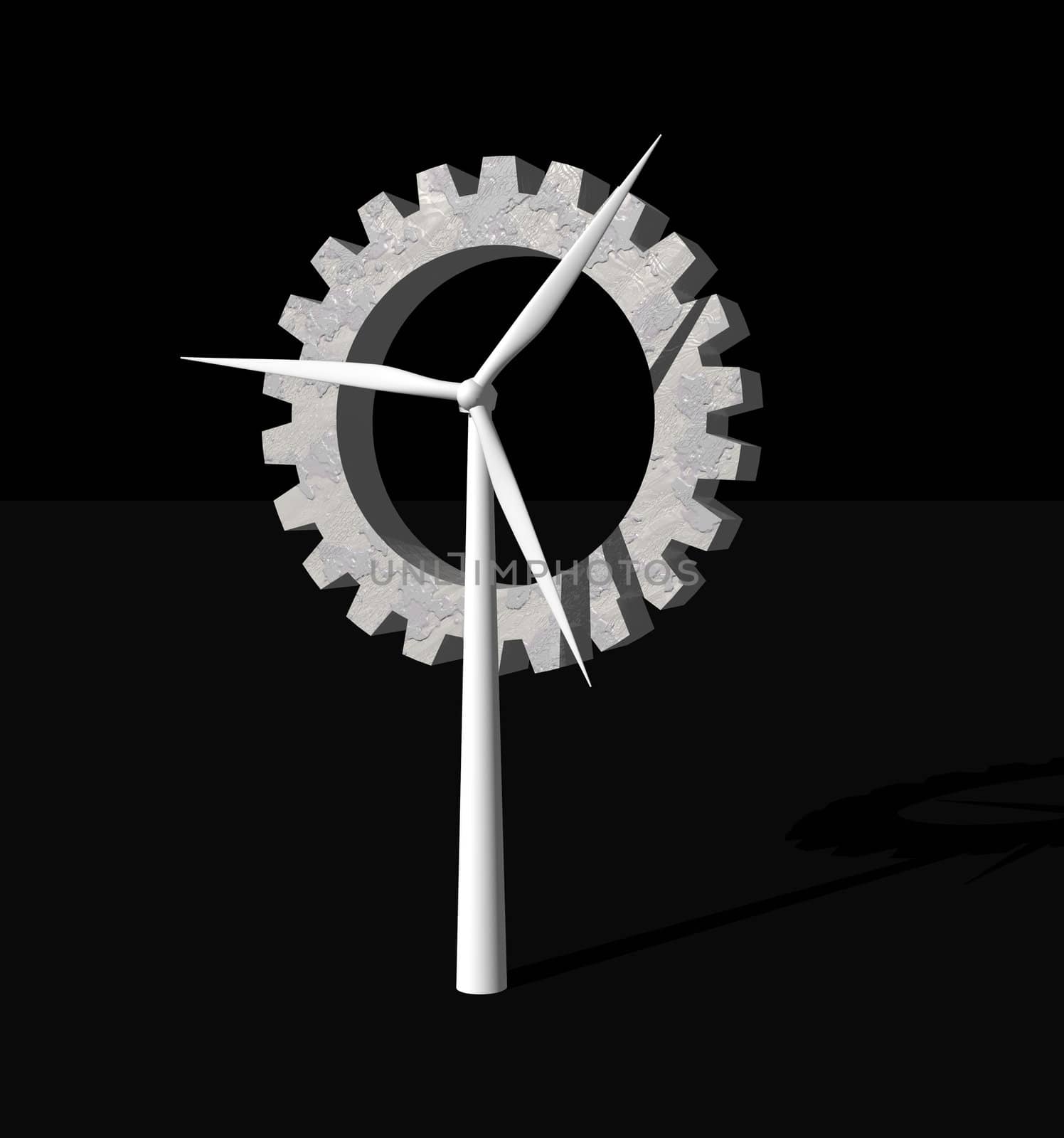 wind generator and gear on black background - 3d illustration