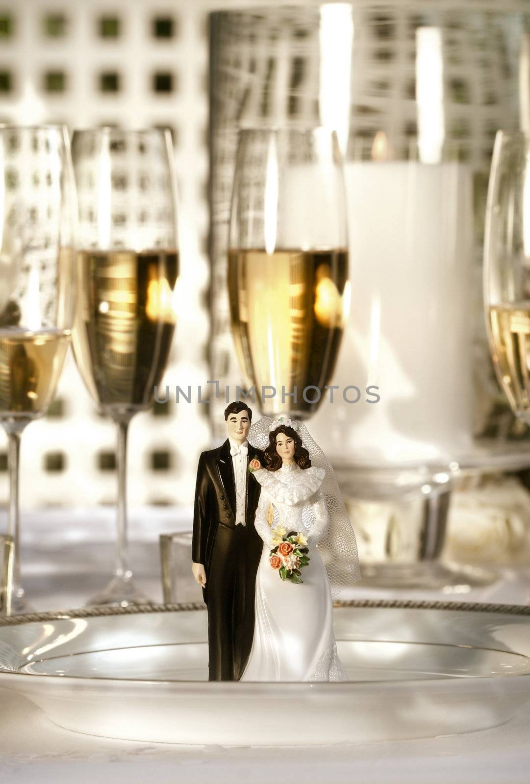 Wedding cake figurines on dinner plate by Sandralise