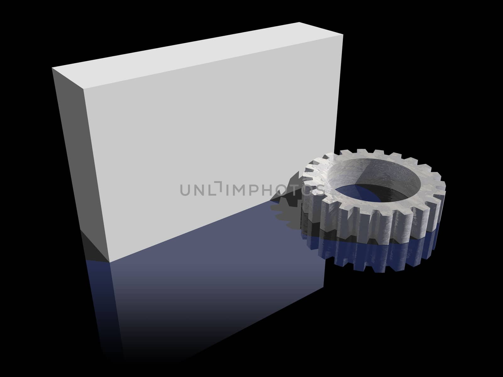 blank packing and gearwheel on black background - 3d illustration