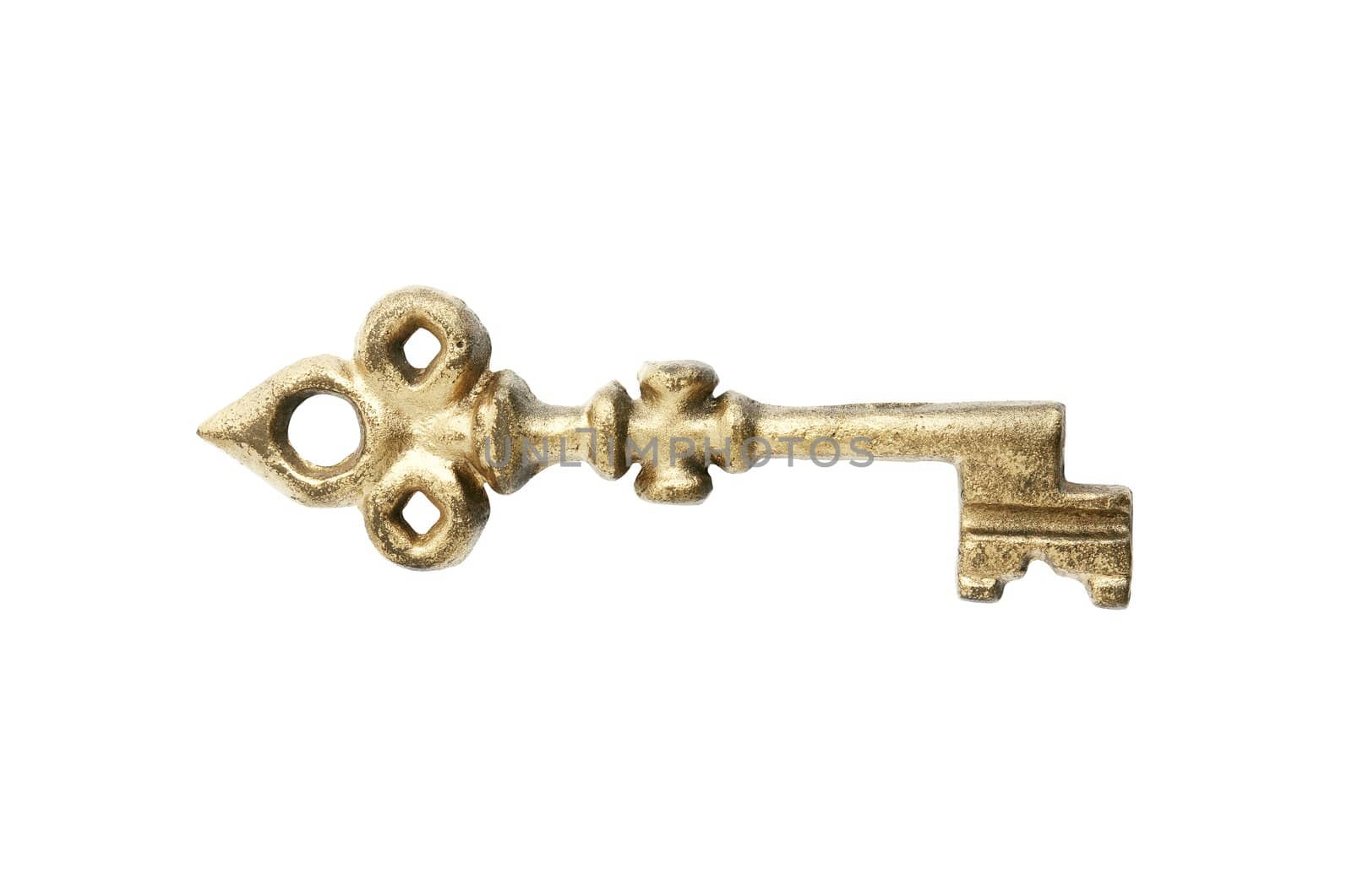 Antique golden key isolated on white background with clipping path