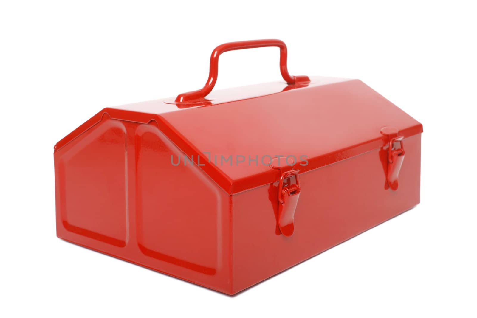 Red metal toolbox isolated on white background