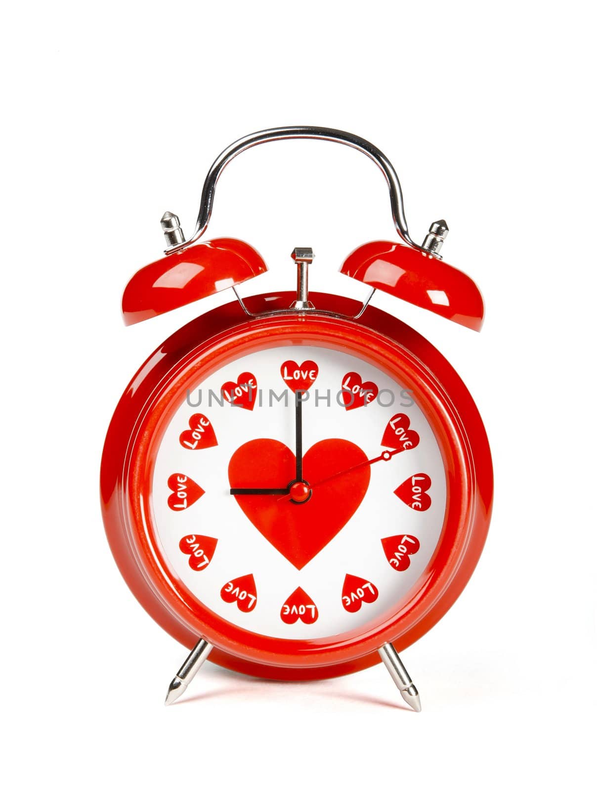 Concept image - Alarm clock with every hour set on love