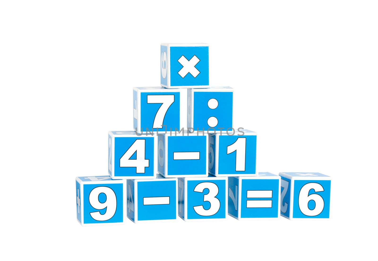 Blue cubes with numbers, isolated on a white background.
