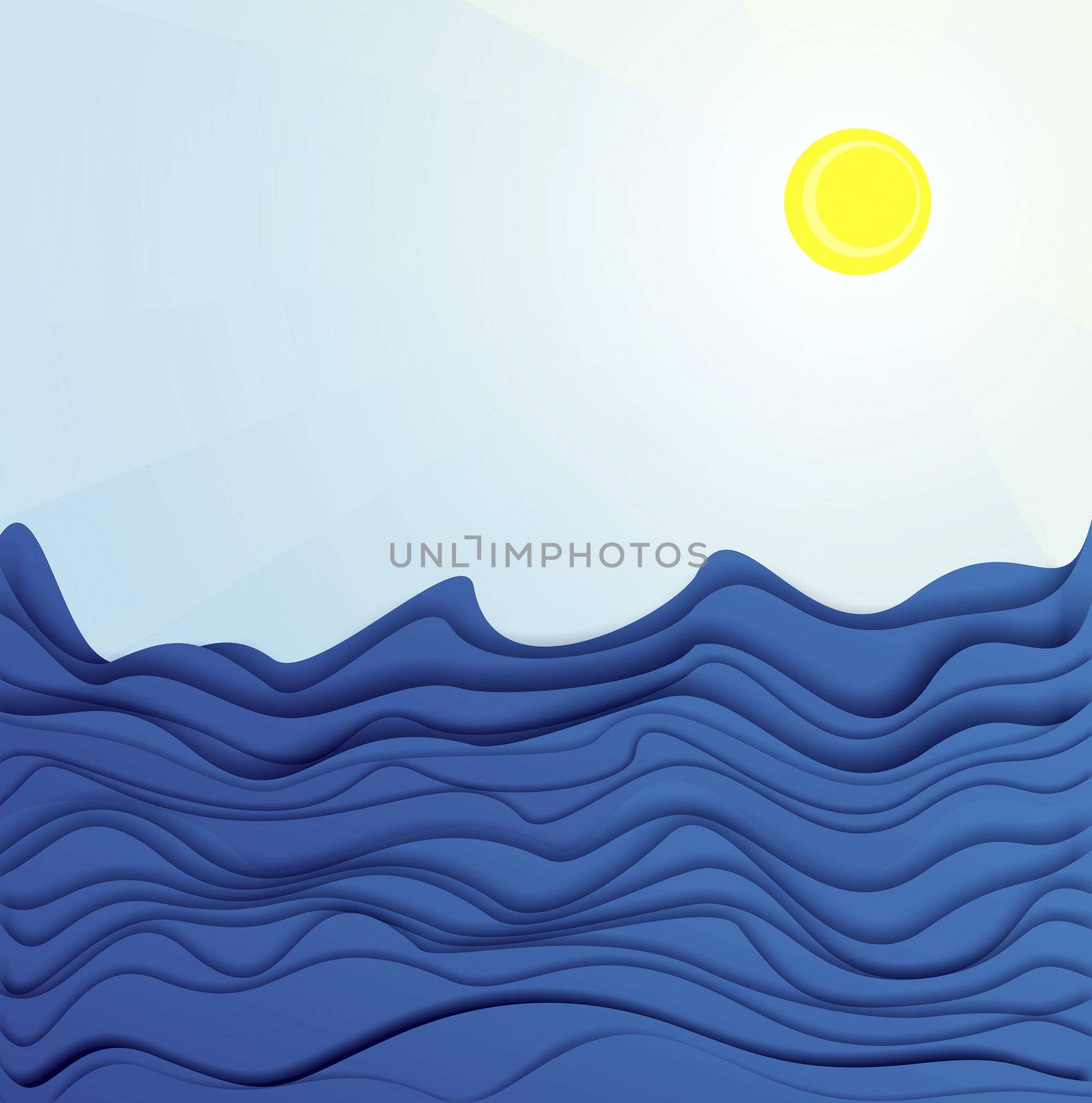 Sun and sea waves - illustration