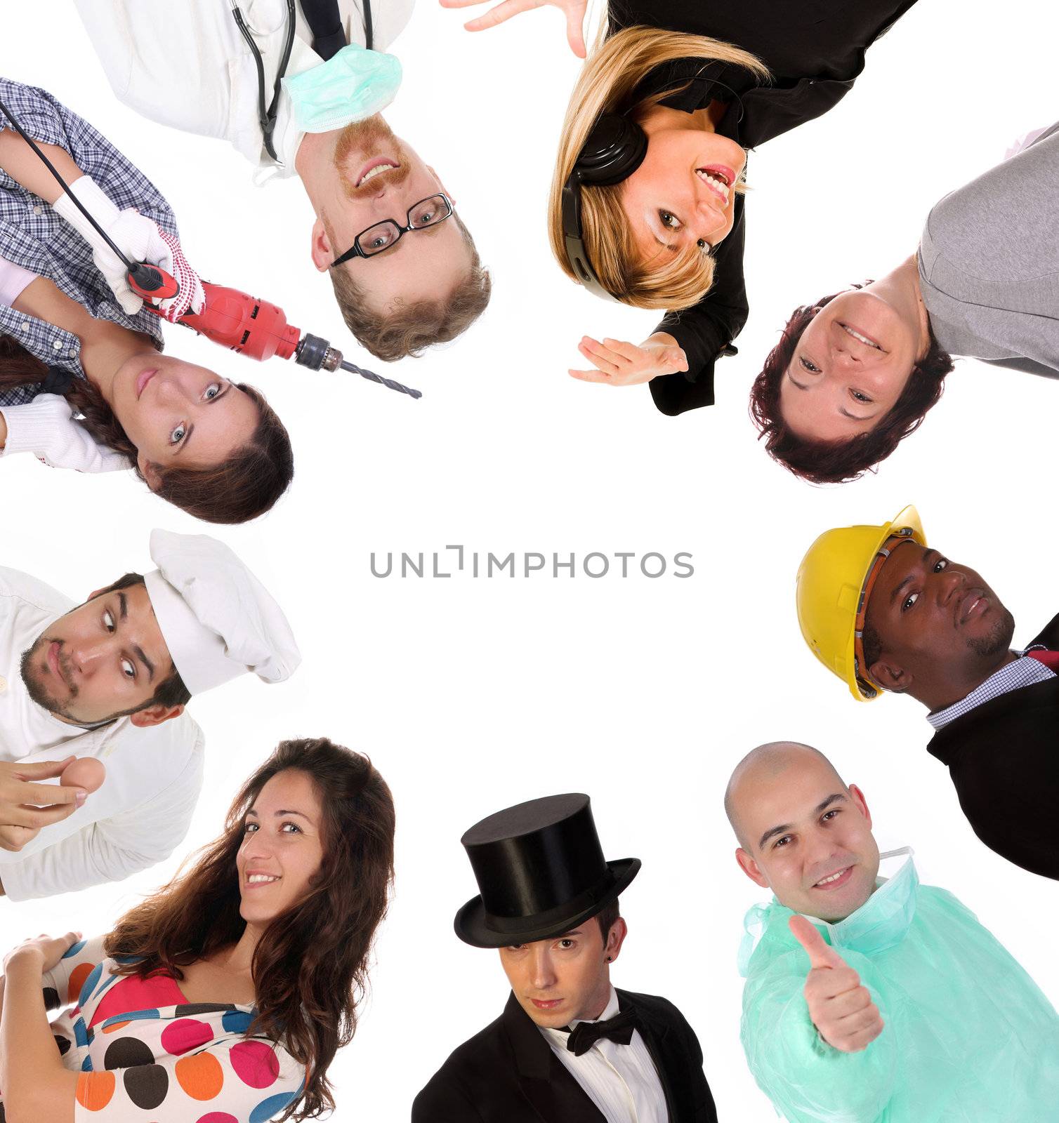 Large group of diversity workers people on  white background 
