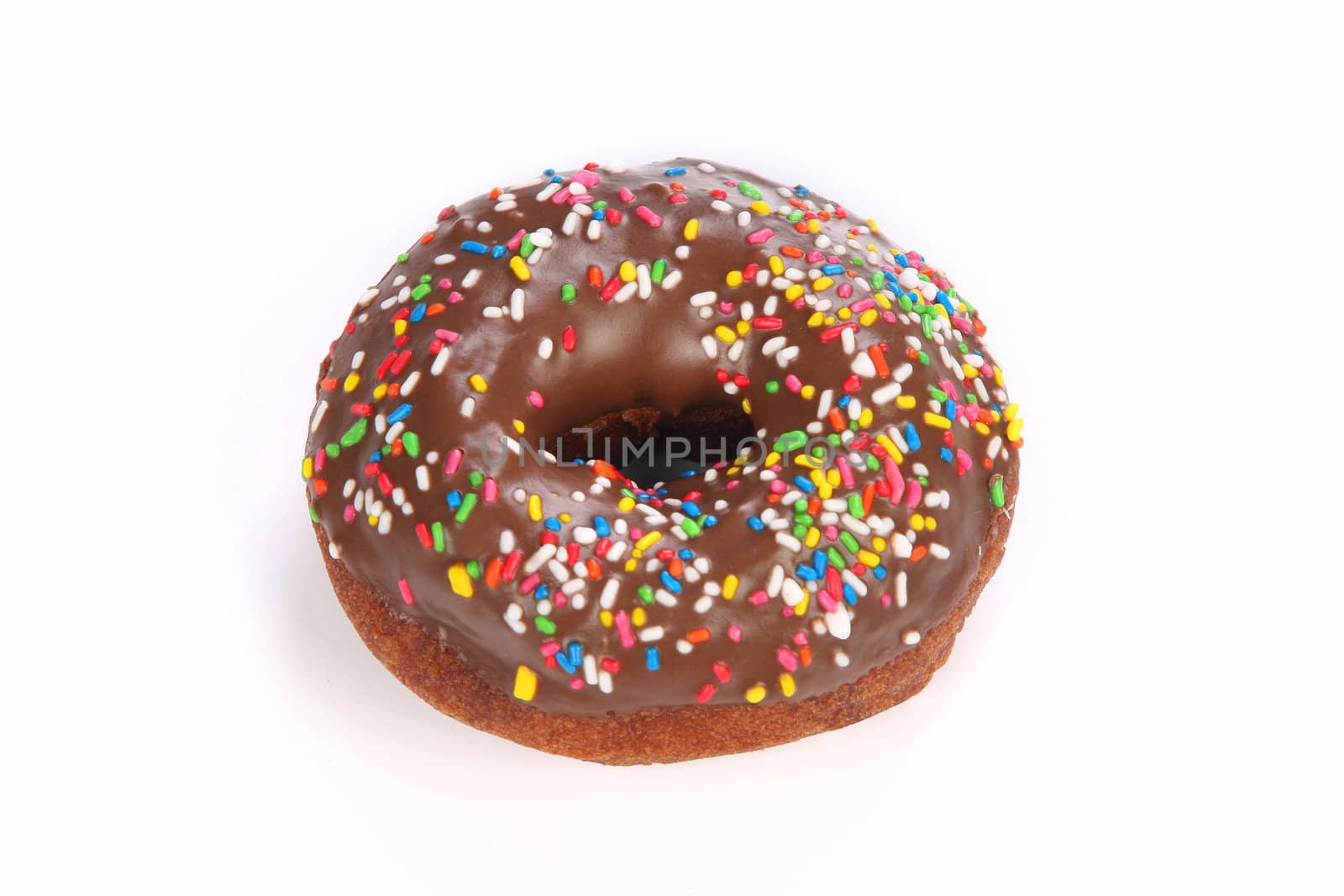 Close up shot of donut on white background