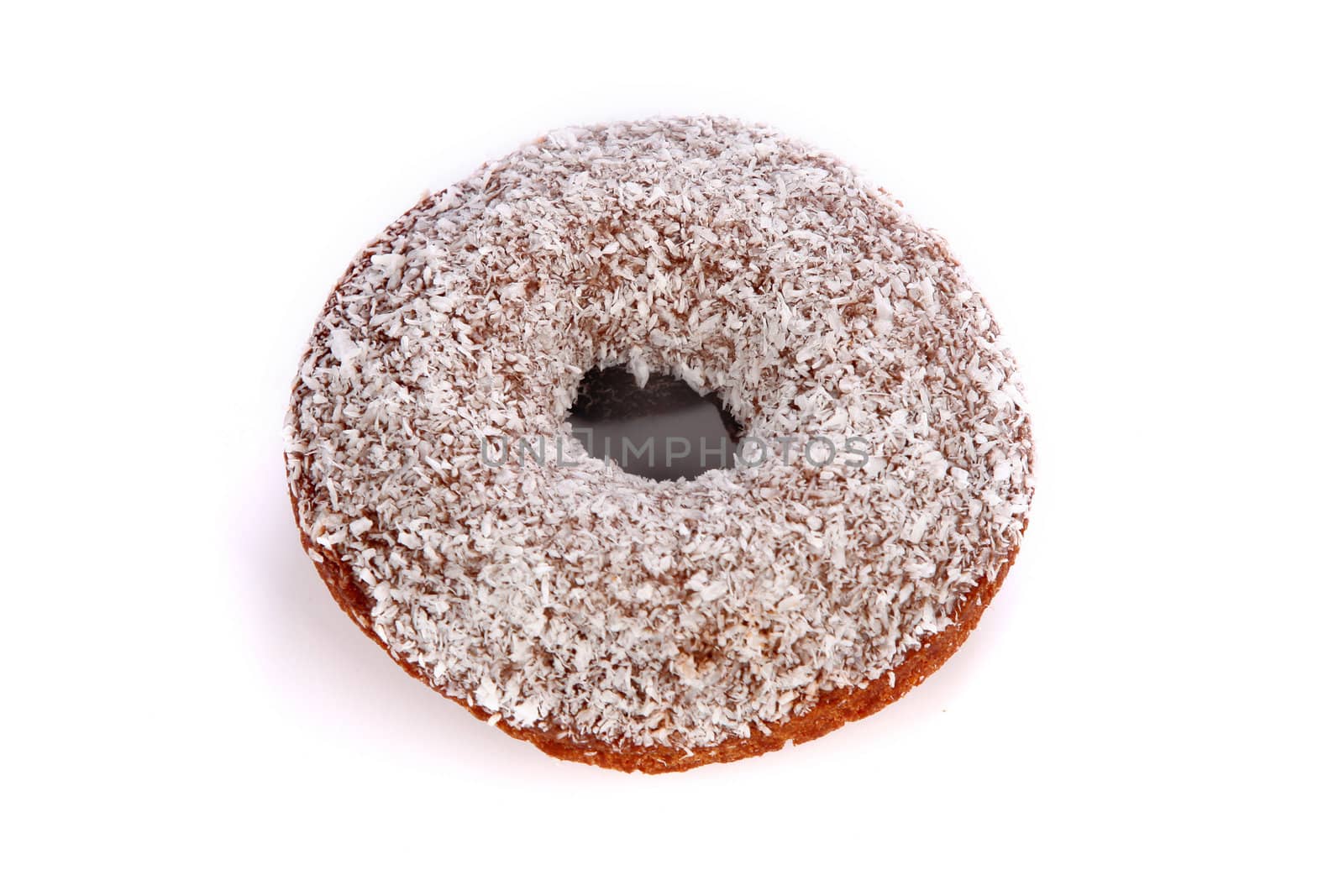 Close up shot of donut on white background
