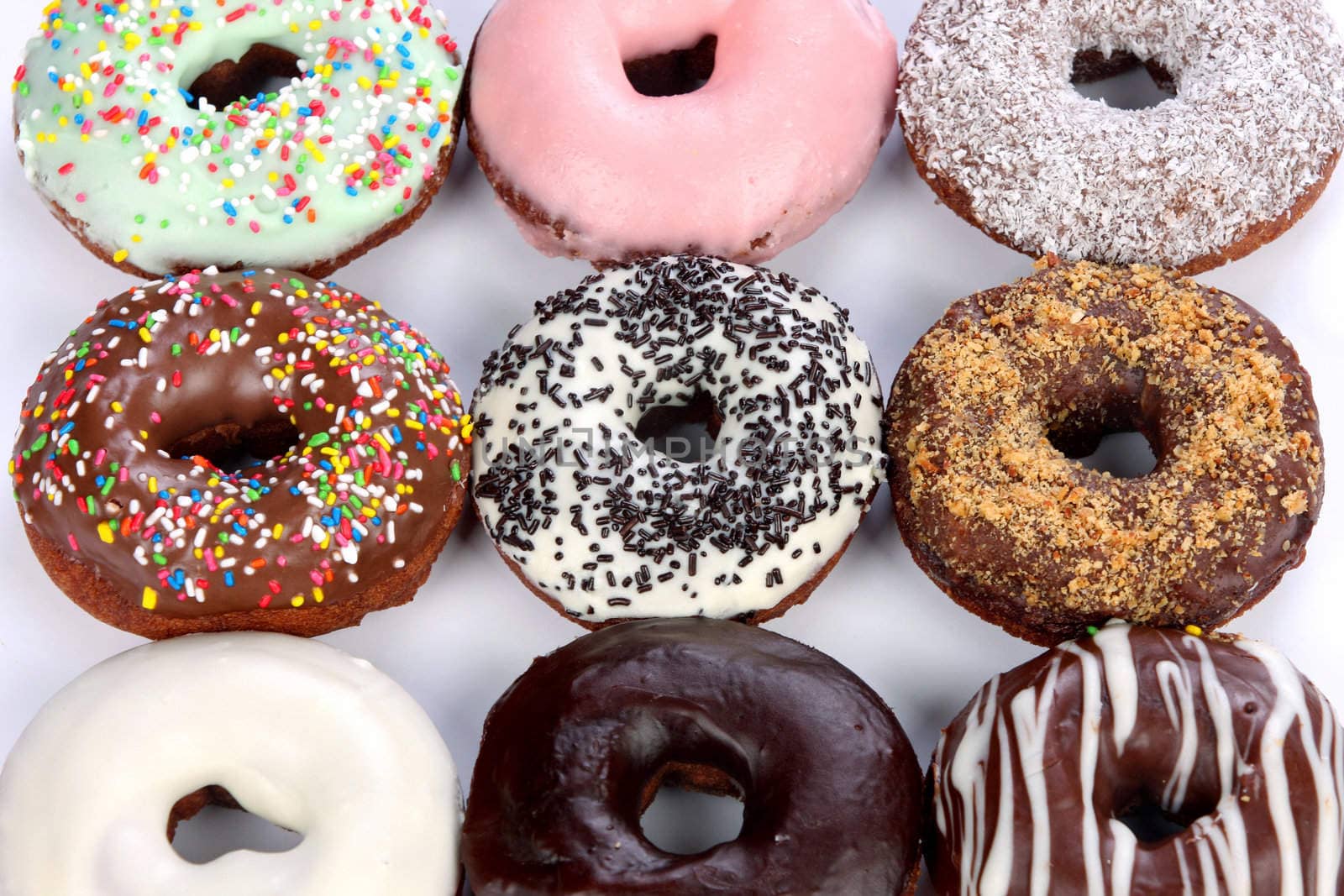 details of separate donuts in close up