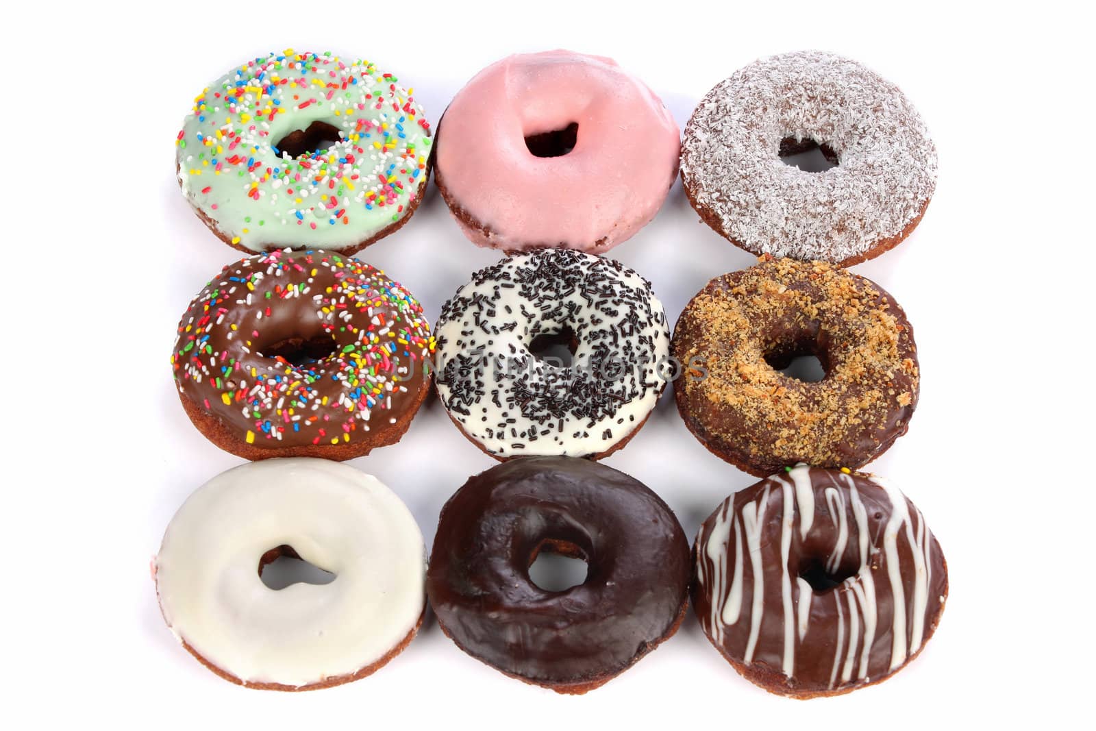 details of separate donuts in close up