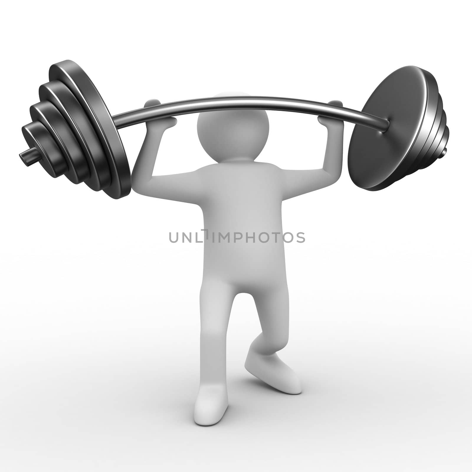 weight-lifter lifts barbell on white. Isolated 3D image