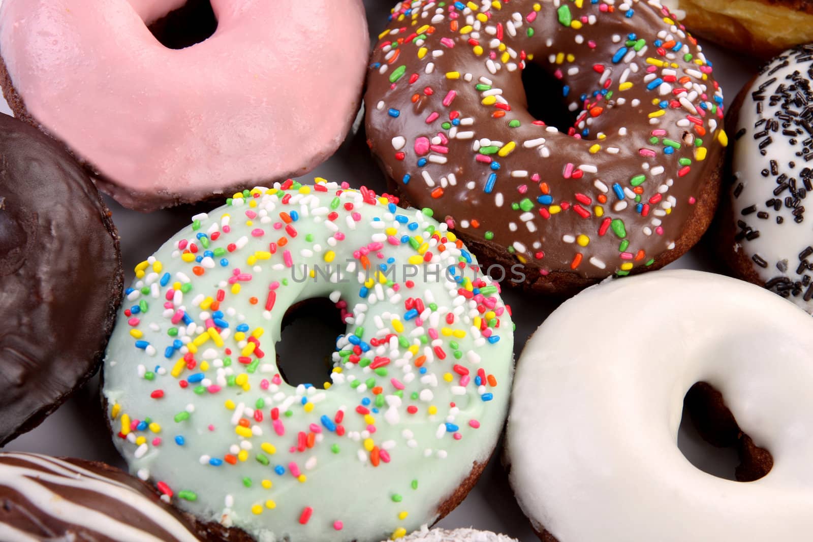 details of separate donuts in close up