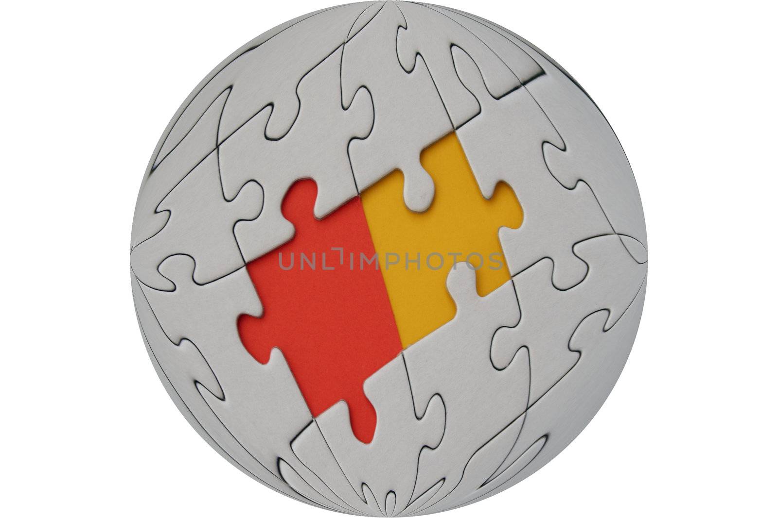 Round jigsaw puzzle with orange and yellow space