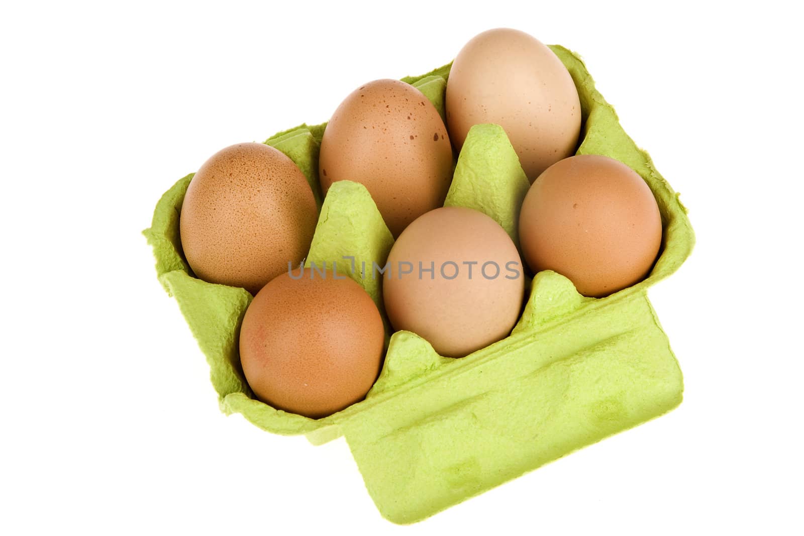 six eggs in a green box