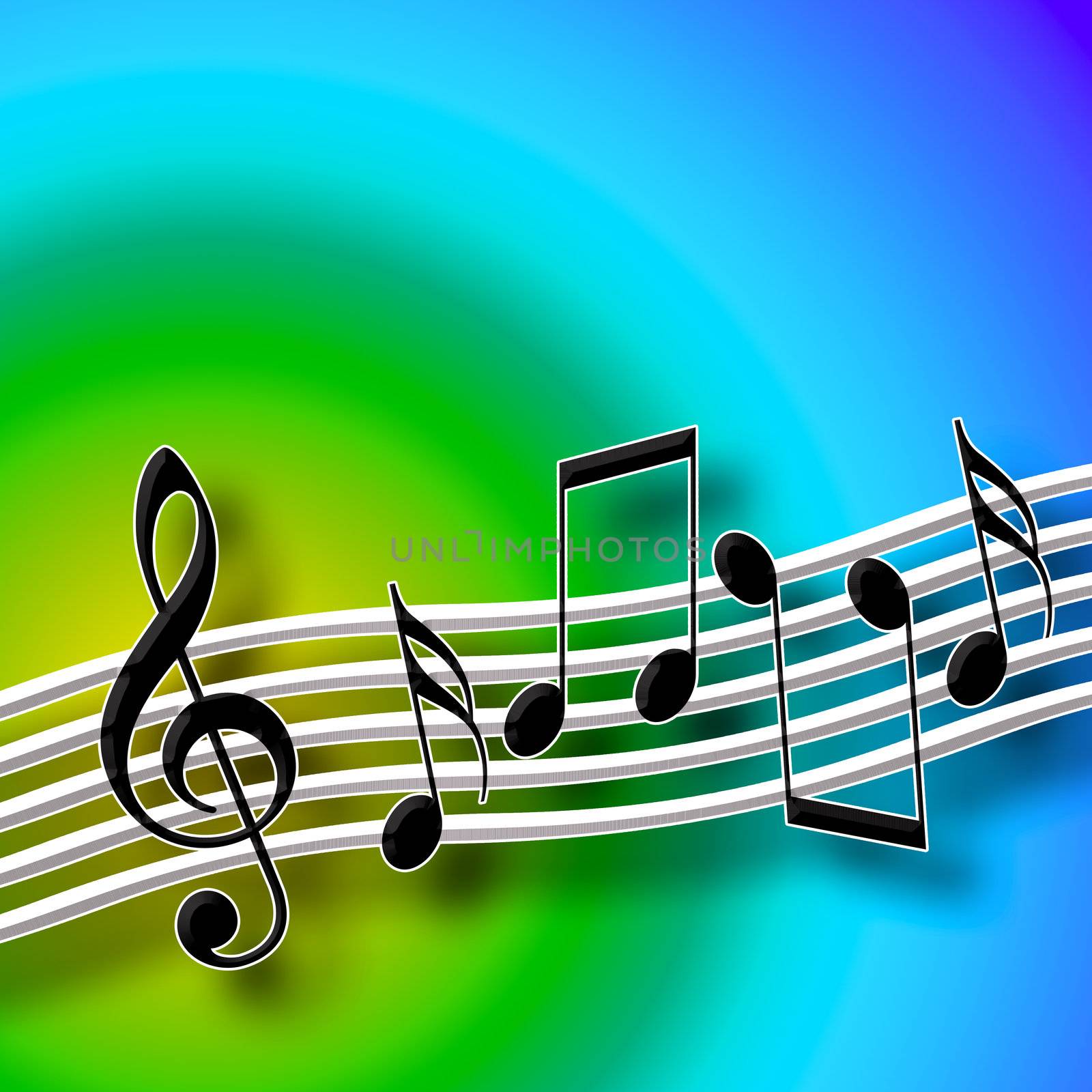 Music background with dancing random musical symbols