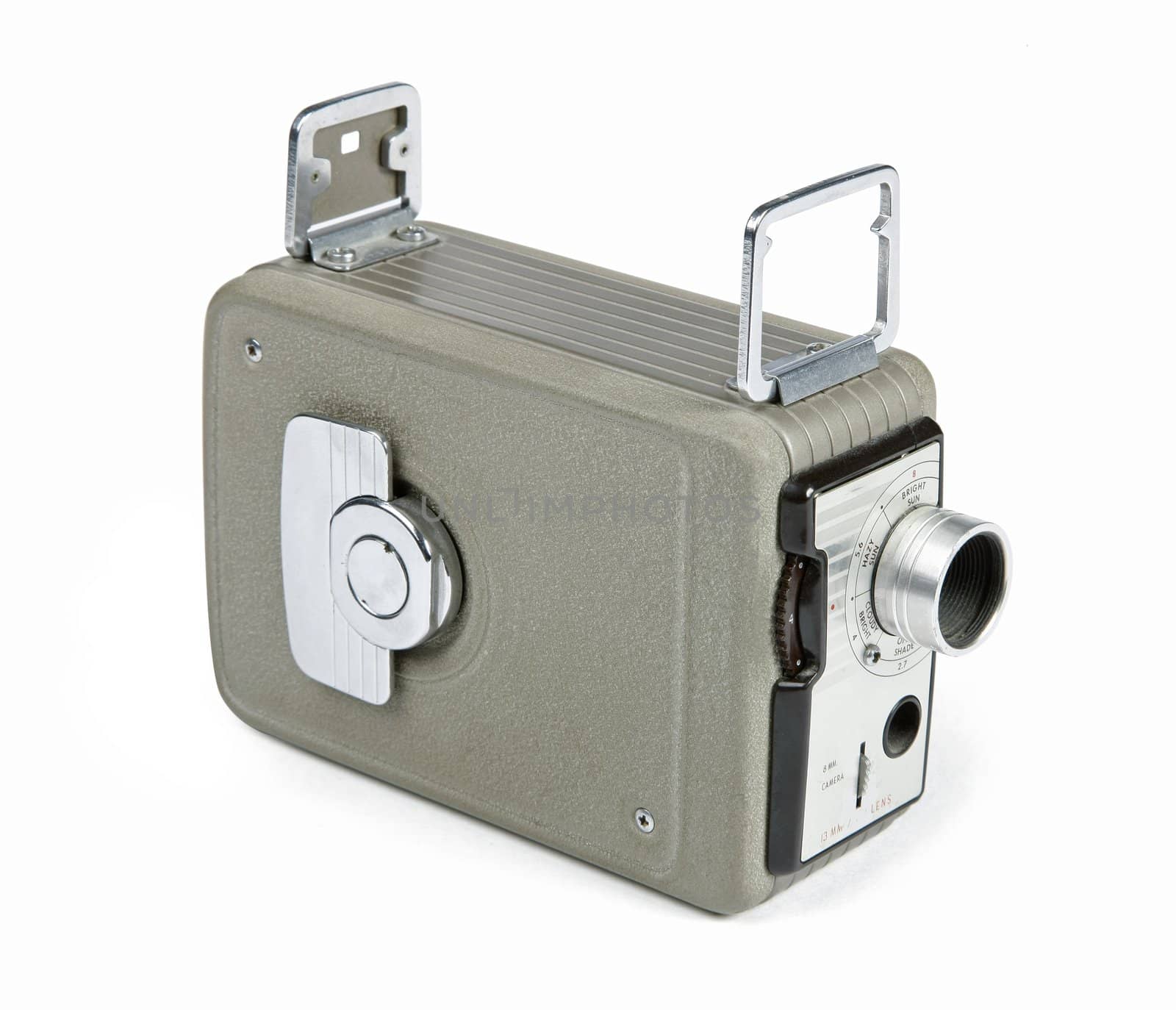 Retro movie camera for 8mm film isolated on white background