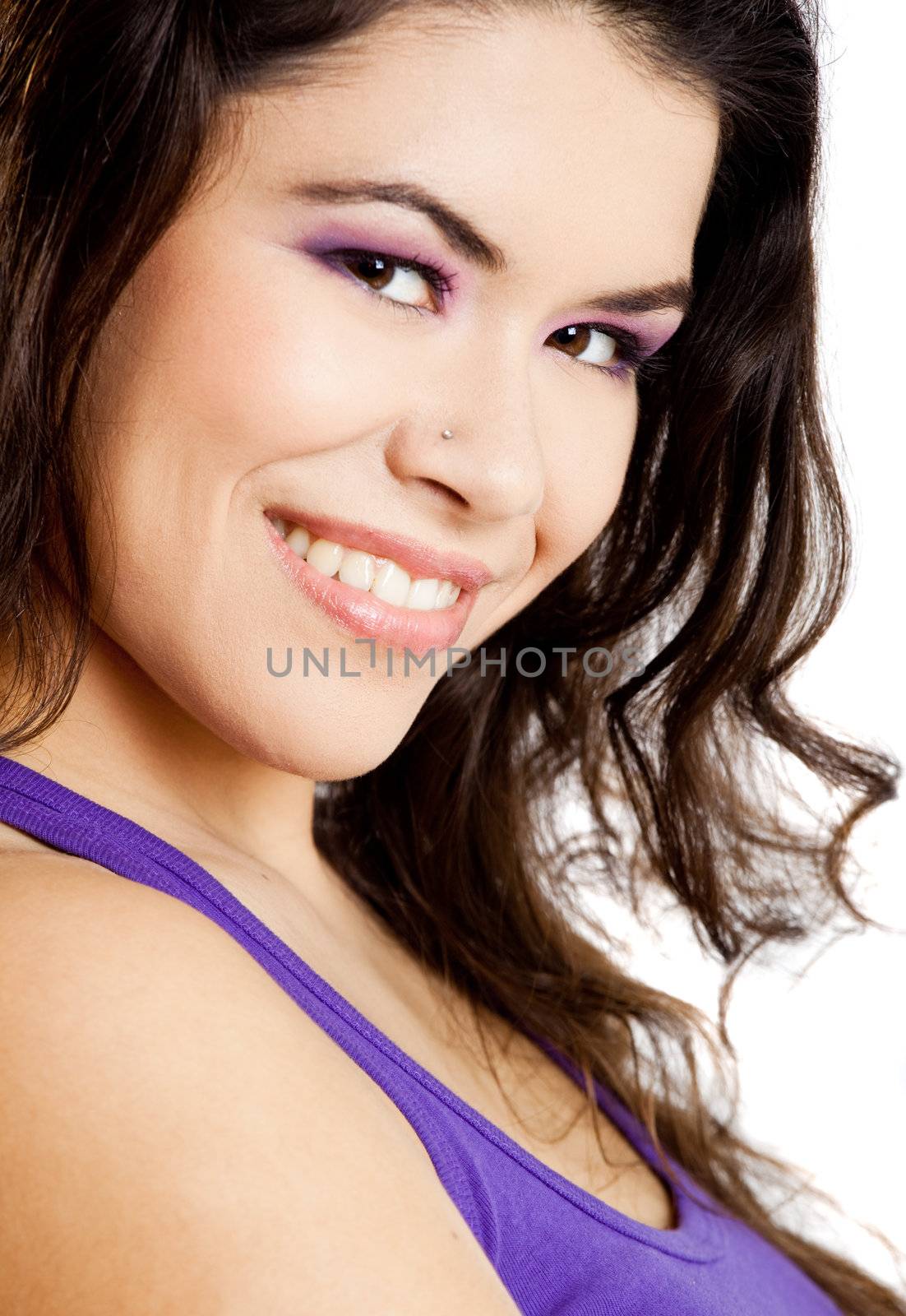 Sideview portrait of a beautiful young woman