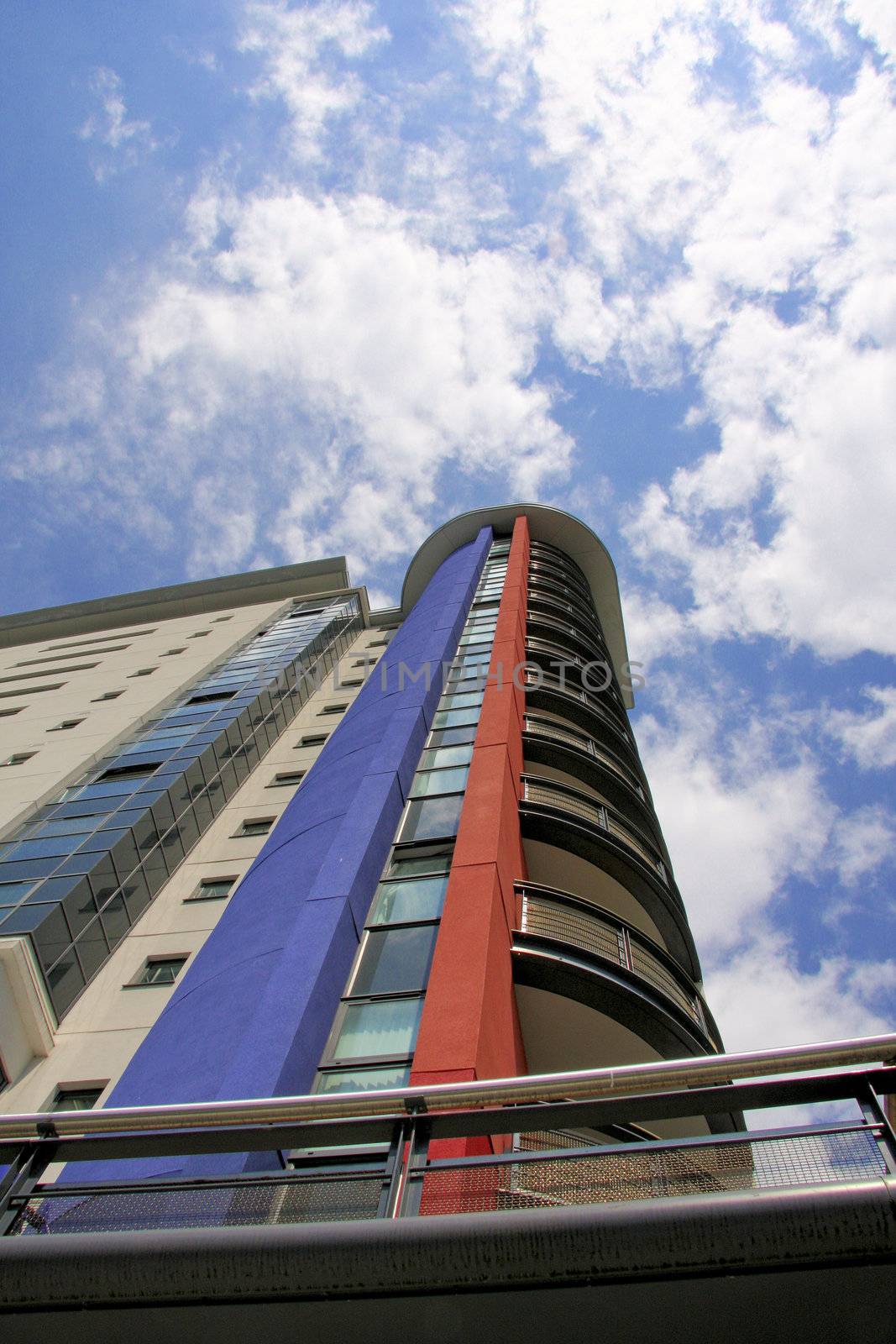 Colourful highrise apartment block Cardiff Wales UK